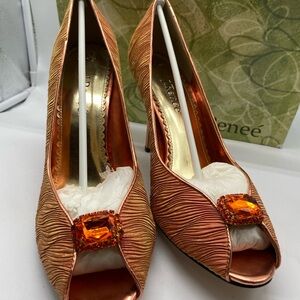 J Renee Womens Shoes Size 12 W Orange Rhinestone Open Toe